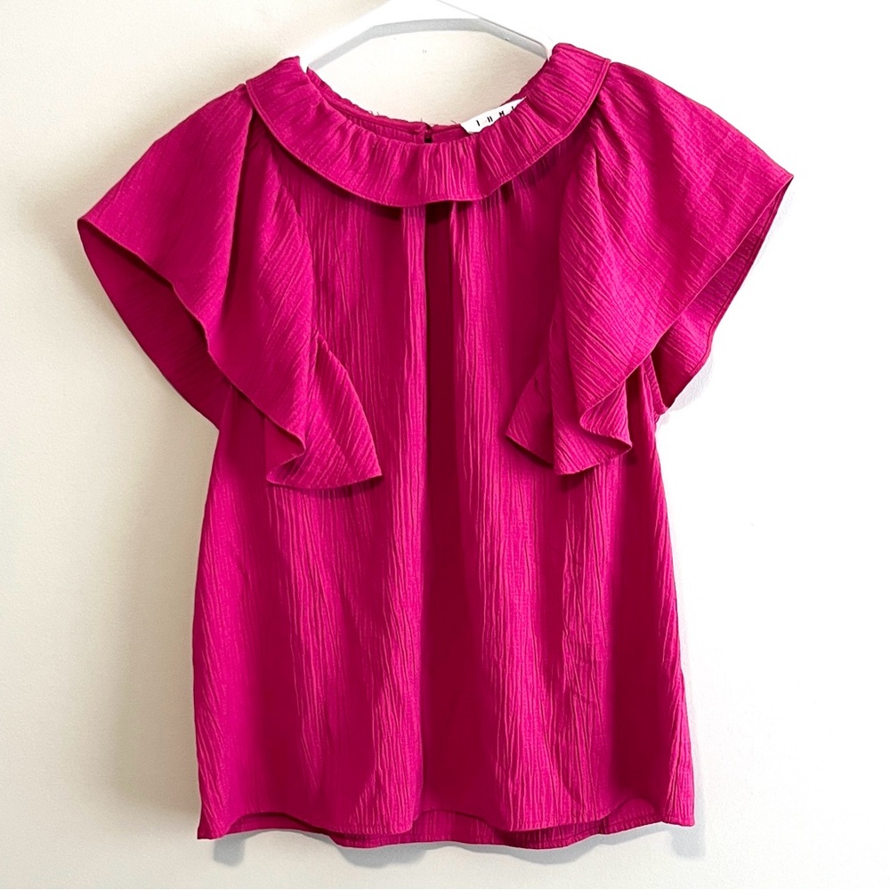 THML Ruffle Collar Flutter Sleeve Crinkle Blouse